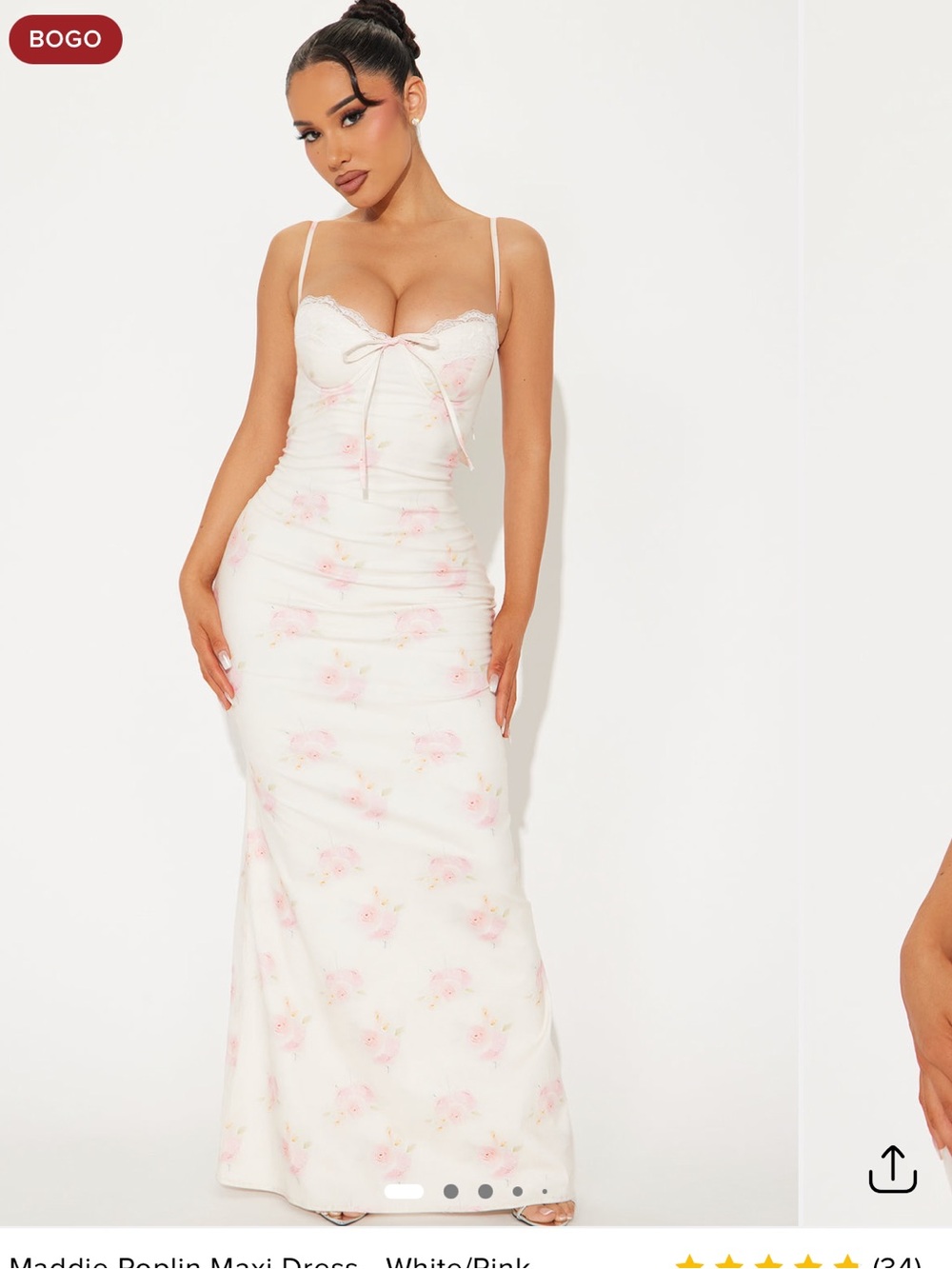 Fashion Nova White Pink Floral Maddie Bonlin Maxi Dress. NEW